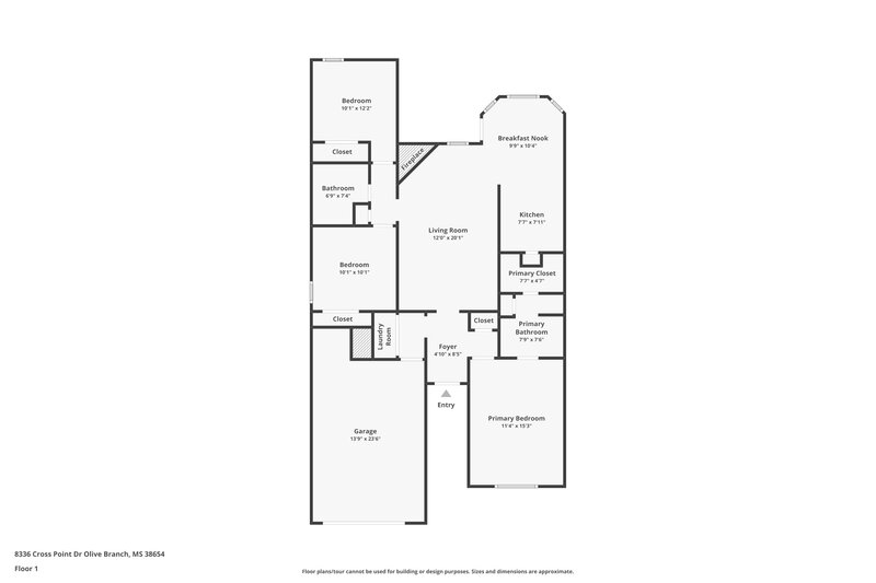 1,635/Mo, 8336 Cross Point Dr Olive Branch, MS 38654 Floor Plan View