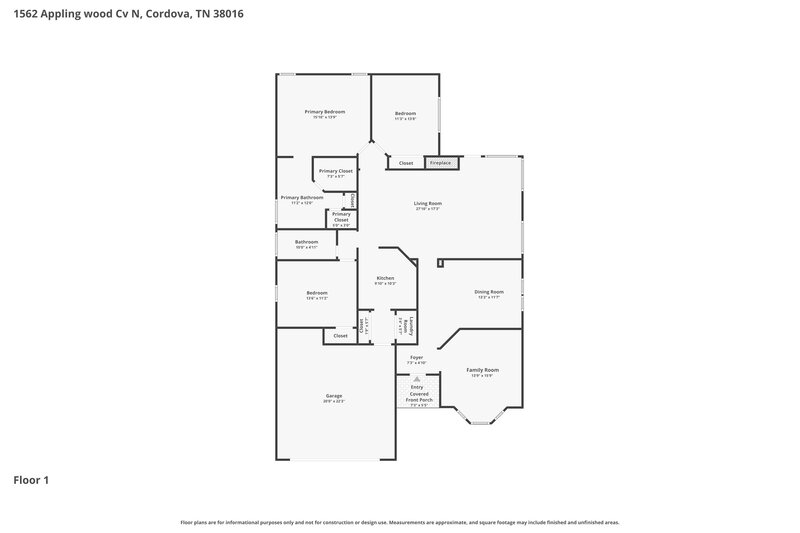 1,905/Mo, 1562 Appling Wood Cv N Cordova, TN 38016 Floor Plan View