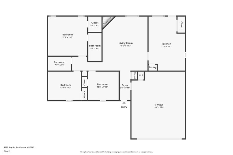 2,530/Mo, 1829 Roy Dr Southaven, MS 38671 Floor Plan View