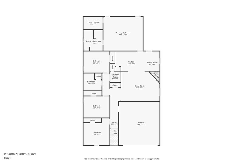 2,075/Mo, 9446 Eckley Pl Cordova, TN 38018 Floor Plan View