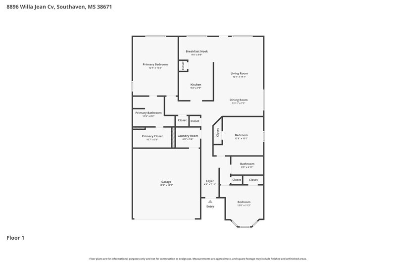 1,840/Mo, 8896 Willa Jean Cv Southaven, MS 38671 Floor Plan View