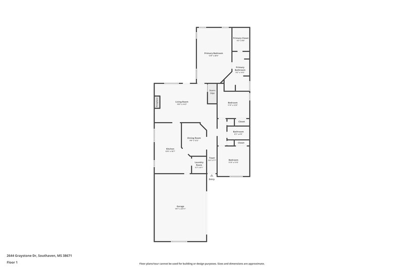2,015/Mo, 2644 Graystone Dr Southaven, MS 38671 Floorplan View