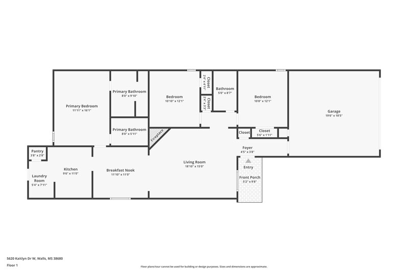 1,485/Mo, 5620 Kaitlyn Dr W Walls, MS 38680 Floor Plan View