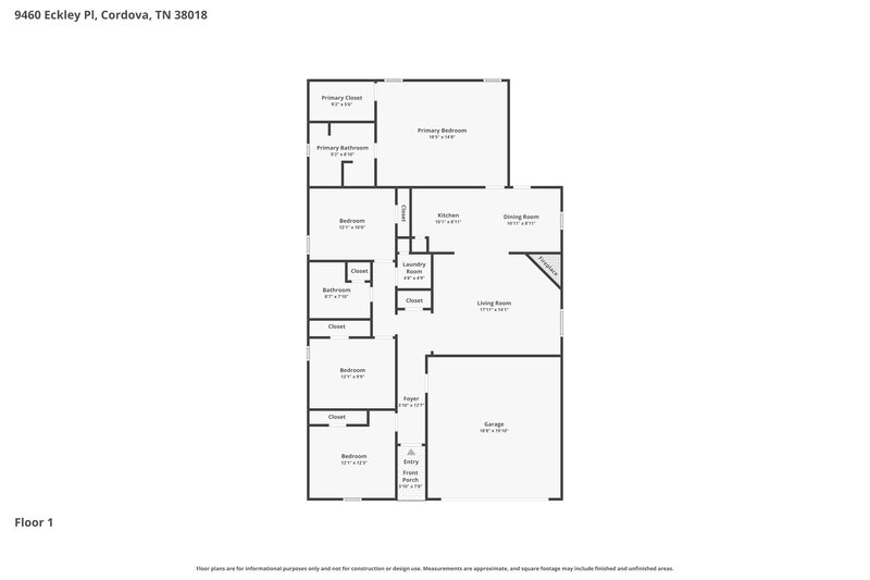 1,955/Mo, 9460 Eckley Pl Cordova, TN 38018 Floor Plan View