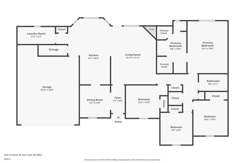 2,900/Mo, 4191 Carroll Dr W Horn Lake, MS 38637 Floor Plan View