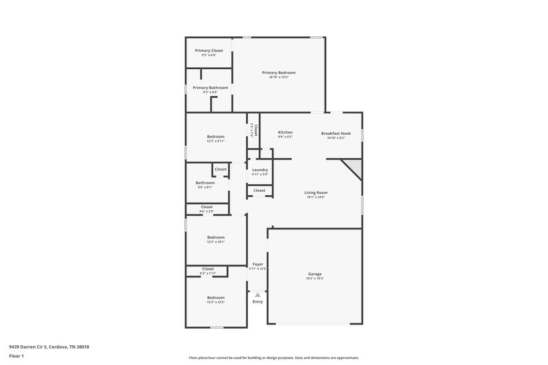 1,790/Mo, 9439 Darren Cir S Cordova, TN 38018 Floor Plan View