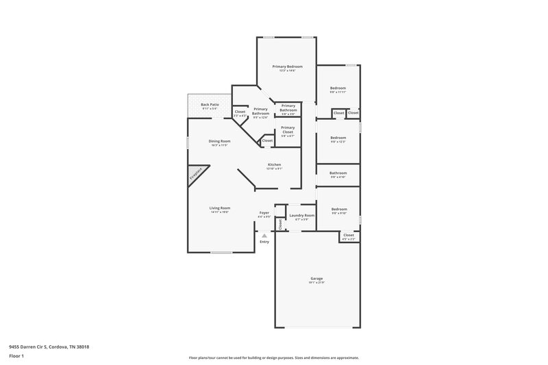 1,840/Mo, 9455 Darren Cir S Cordova, TN 38018 Floor Plan View