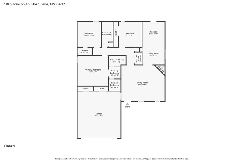 1,830/Mo, 1886 Towson Ln Horn Lake, MS 38637 Floor Plan View