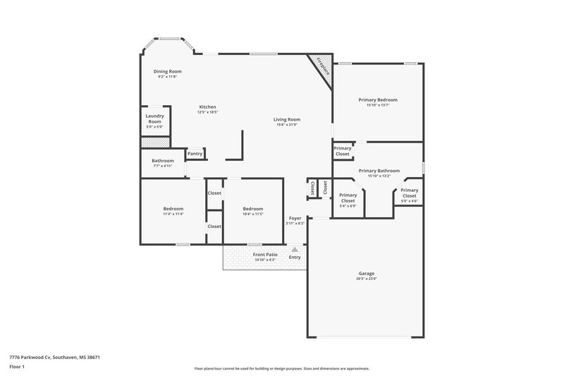 1,790/Mo, 7776 Parkwood Cove Southaven, MS 38671 Floor Plan View