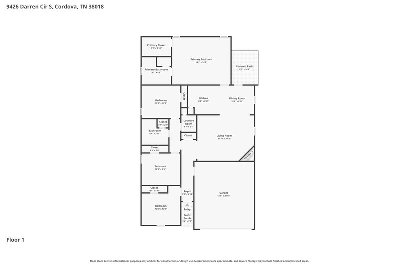 1,860/Mo, 9426 Darren Circle S Cordova, TN 38018 Floor Plan View