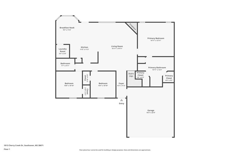 2,400/Mo, 1813 Cherry Creek Dr Southaven, MS 38671 Floor Plan View