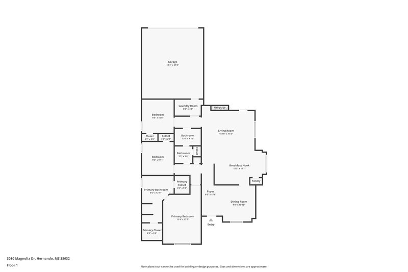 1,675/Mo, 3080 Magnolia Dr Hernando, MS 38632 Floor Plan View