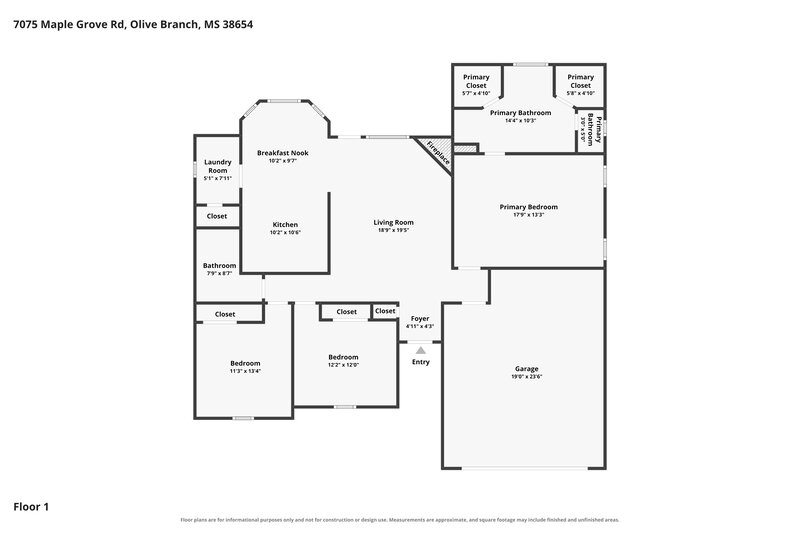 1,985/Mo, 7076 Maple Grove Rd Olive Branch, MS 38654 Floor Plan View