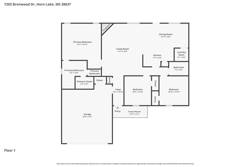 1,705/Mo, 7202 Brenwood Drive Horn Lake, MS 38637 Floor Plan View