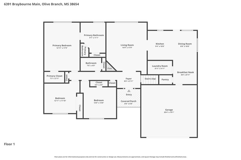 2,005/Mo, 6391 Braybourne Main Olive Branch, MS 38654 Floor Plan View