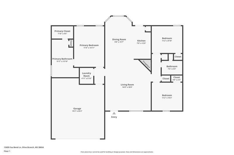 1,845/Mo, 13699 Fox Bend Olive Branch, MS 38654 Floor Plan View