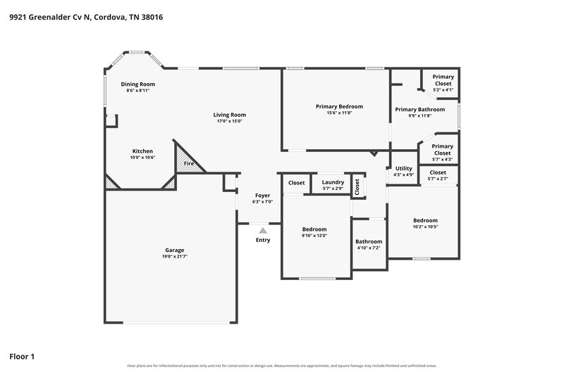 1,740/Mo, 9921 N Greenalder Cv Cordova, TN 38016 Floor Plan View