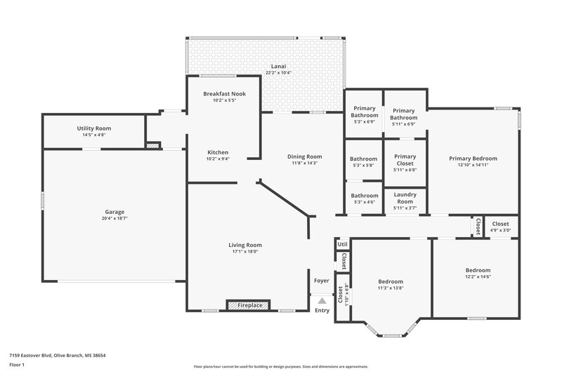 1,855/Mo, 7159 Eastover Blvd Olive Branch, MS 38654 Floor Plan View