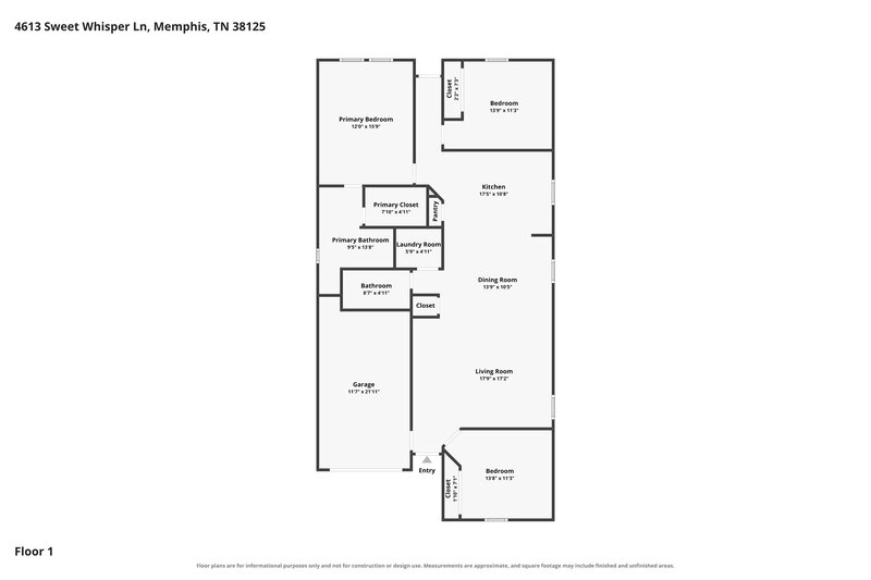 1,665/Mo, 4613 Sweet Whisper Ln Memphis, TN 38125 Floor Plan View
