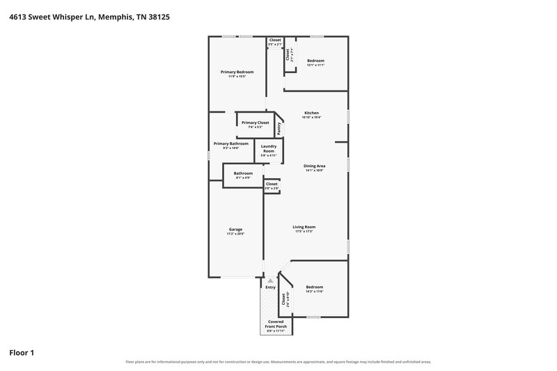 1,655/Mo, 4613 Sweet Whisper Ln Memphis, TN 38125 Floor Plan View