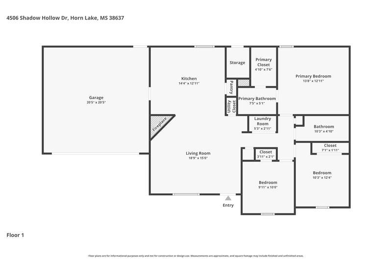 1,615/Mo, 4506 Shadow Hollow Dr Horn Lake, MS 38637 Floor Plan View
