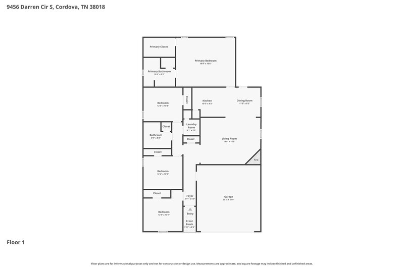 1,915/Mo, 9456 Darren Cir S Cordova, TN 38018 Floor Plan View