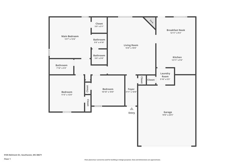 1,810/Mo, 9105 Belmont Dr Southaven, MS 38671 Floor Plan View