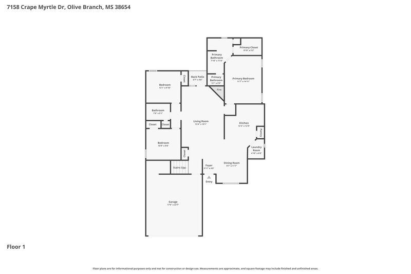 1,960/Mo, 7158 Crape Myrtle Dr Olive Branch, MS 38654 Floor Plan View