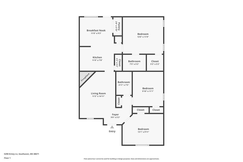 2,210/Mo, 5290 Kristy Ln Southaven, MS 38671 Floorplan View