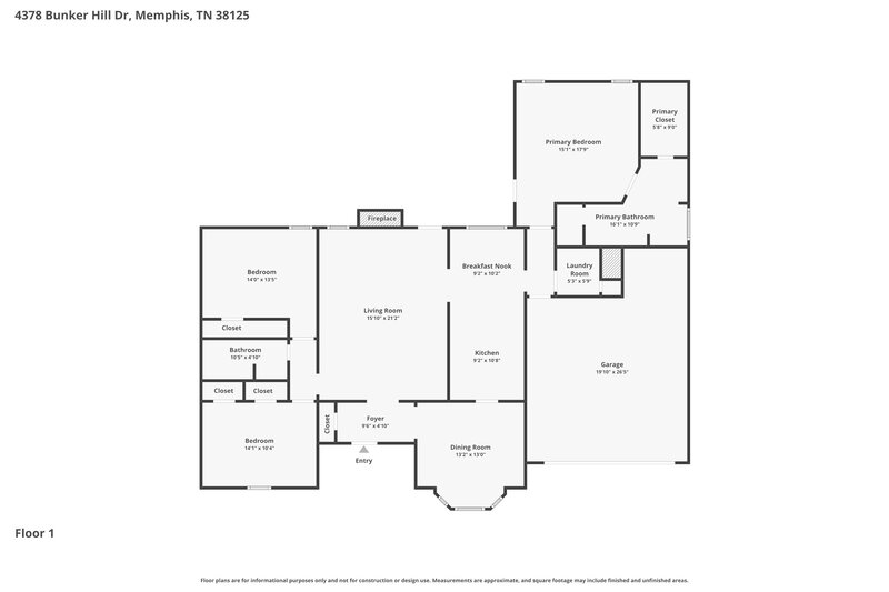 2,025/Mo, 4378 Bunker Hill Dr Memphis, TN 38125 Floorplan View