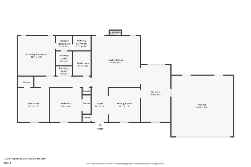 1,965/Mo, 7221 Bluegrass Rd Olive Branch, MS 38654 Floor Plan View