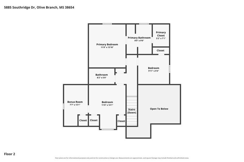 1,890/Mo, 5885 Southridge Drive Olive Branch, MS 38654 Floor Plan View 2
