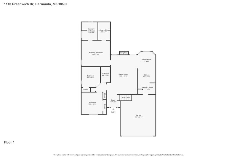 2,000/Mo, 1110 Greenwich Drive Hernando, MS 38632 Floor Plan View