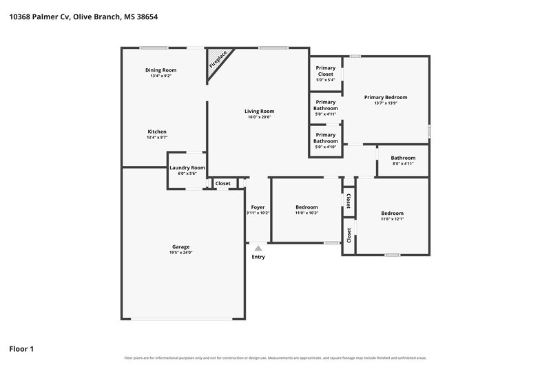 1,755/Mo, 10368 Palmer Cv Olive Branch, MS 38654 Floor Plan View