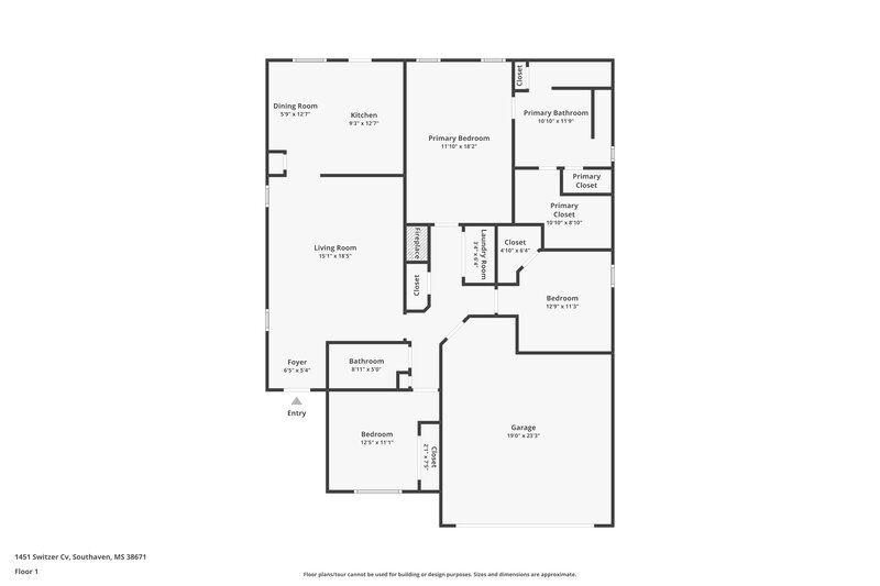 1,985/Mo, 1451 Switzer Cv Southaven, MS 38671 Floor Plan View