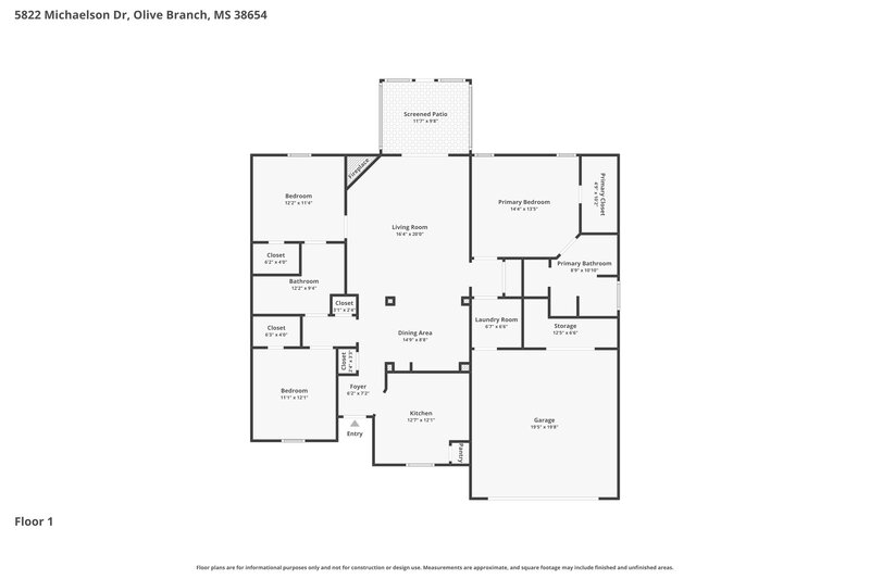 1,865/Mo, 5822 Michaelson Dr Olive Branch, MS 38654 Floor Plan View