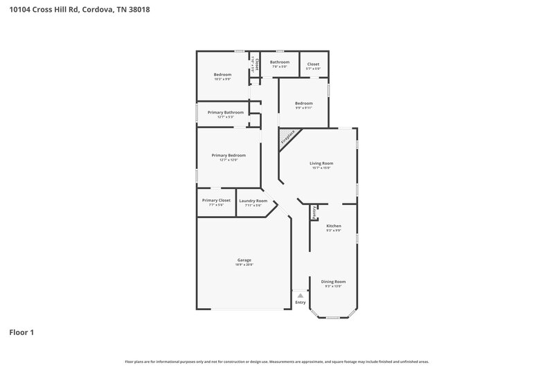 1,855/Mo, 10104 Cross Hill Rd Cordova, TN 38018 Floor Plan View