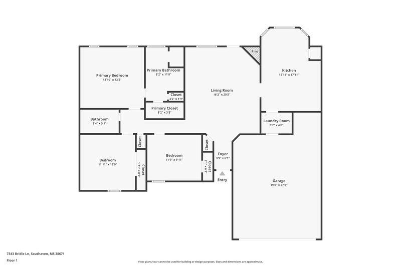1,655/Mo, 7343 Bridle Ln Southaven, MS 38671 Floor Plan View
