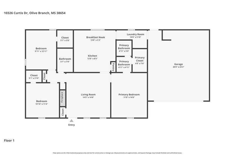 1,825/Mo, 10326 Curtis Drive Olive Branch, MS 38654 Floor Plan View