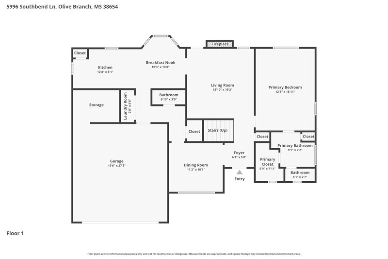 1,965/Mo, 5996 Southbend Ln Olive Branch, MS 38654 Floor Plan View