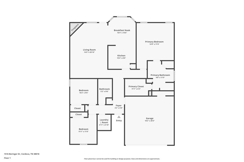 1,740/Mo, 1516 Beringer Dr Cordova, TN 38018 Floor Plan View
