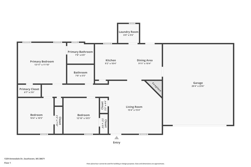 1,650/Mo, 1329 Annesdale Dr Southaven, MS 38671 Floor Plan View