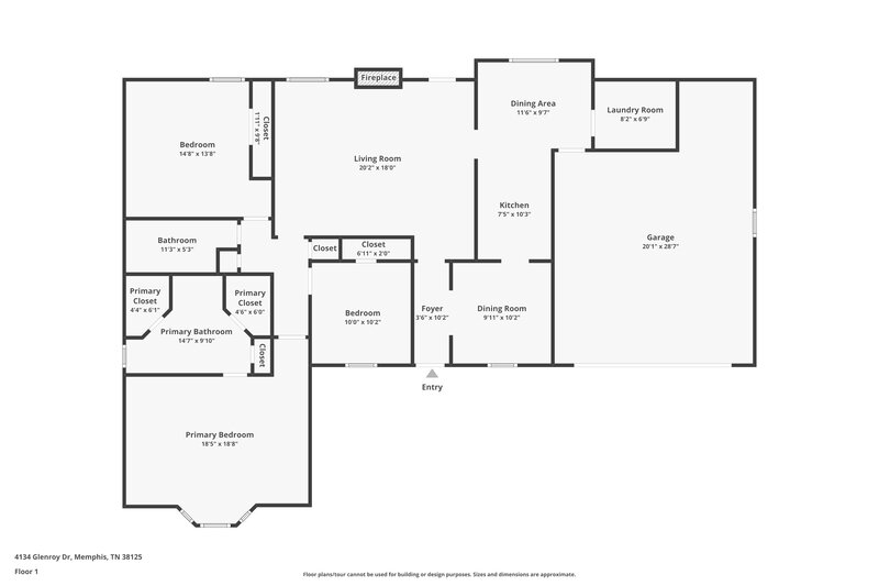 1,665/Mo, 4134 Glenroy Dr Memphis, TN 38125 Floorplan View