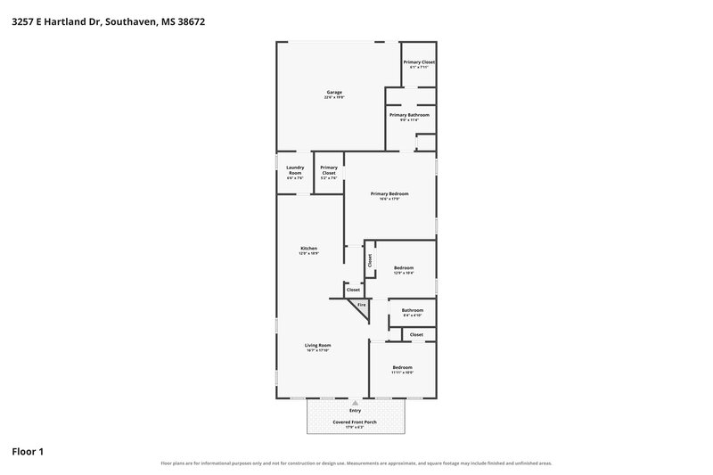 1,790/Mo, 3257 E Hartland Dr Southaven, MS 38672 Floor Plan View