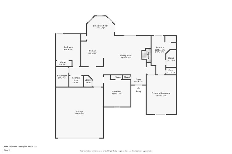 2,115/Mo, 4874 Phipps Dr Memphis, TN 38125 Floor Plan View
