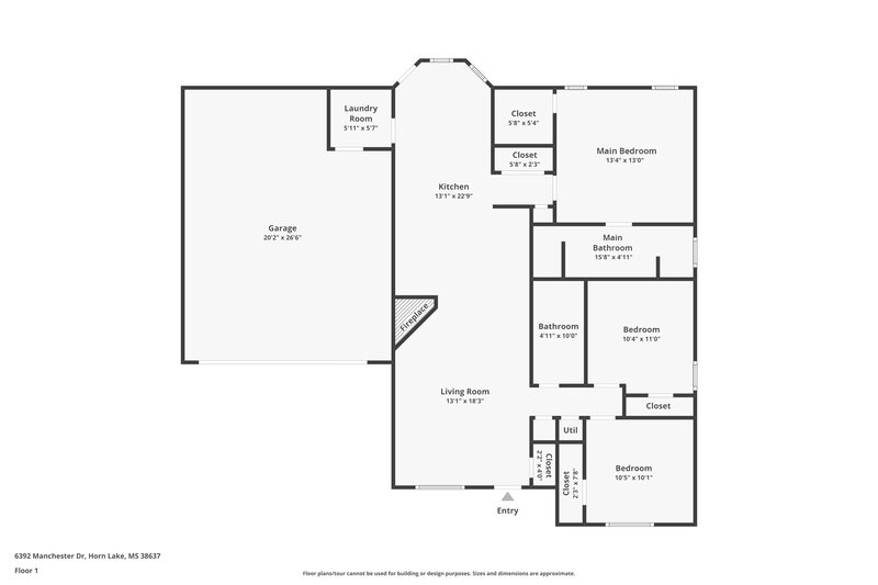 1,765/Mo, 6392 Manchester Dr Horn Lake, MS 38637 Floor Plan View