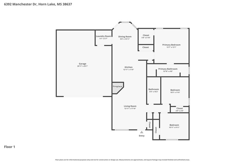 1,665/Mo, 6392 Manchester Dr Horn Lake, MS 38637 Floor Plan View