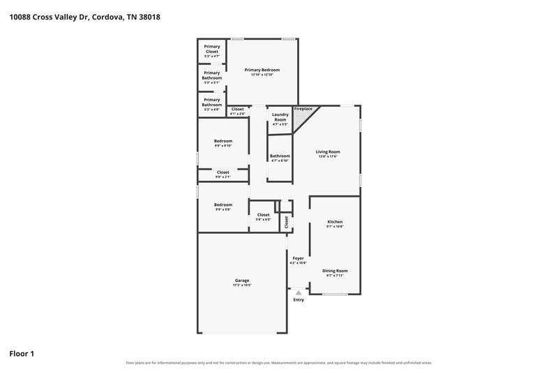 1,880/Mo, 10088 Cross Valley Dr Cordova, TN 38018 Floor Plan View