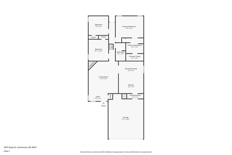 1,610/Mo, 5397 Kayla Dr Southaven, MS 38671 Floor Plan View
