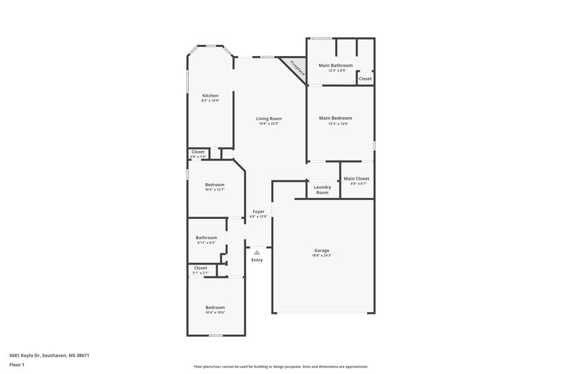 1,705/Mo, 5681 Kayla Dr Southaven, MS 38671 Floor Plan View